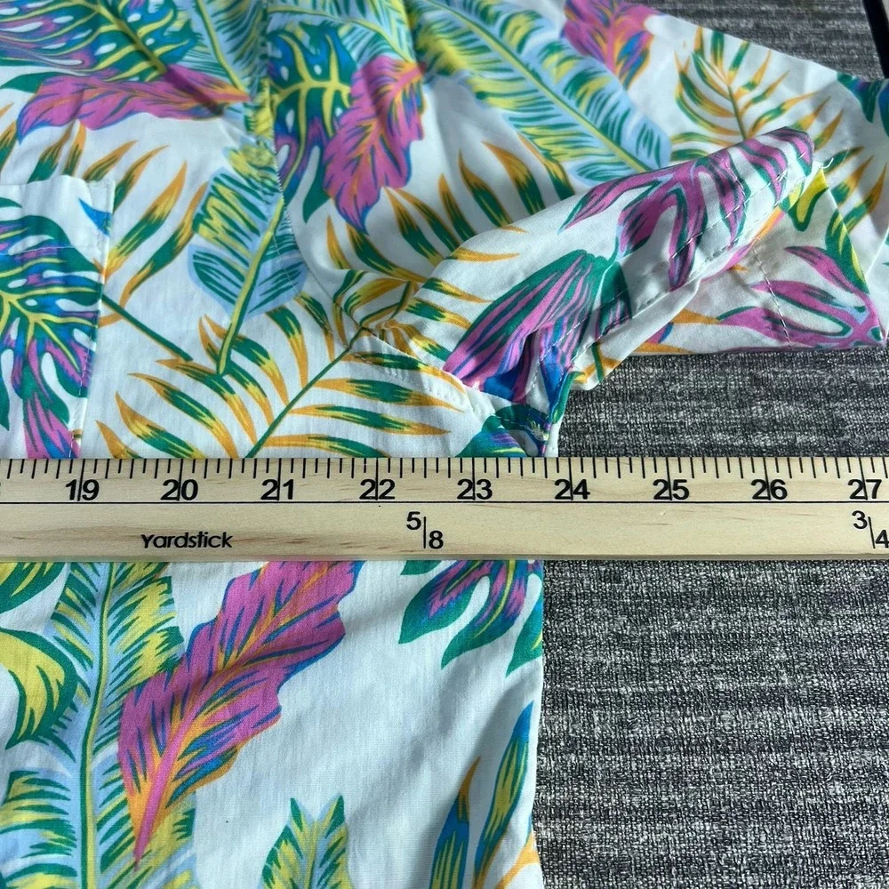 Ron Jon Surf Shop Mens Large Tropical Leaf Button Up Shirt White Pink 6WV1888